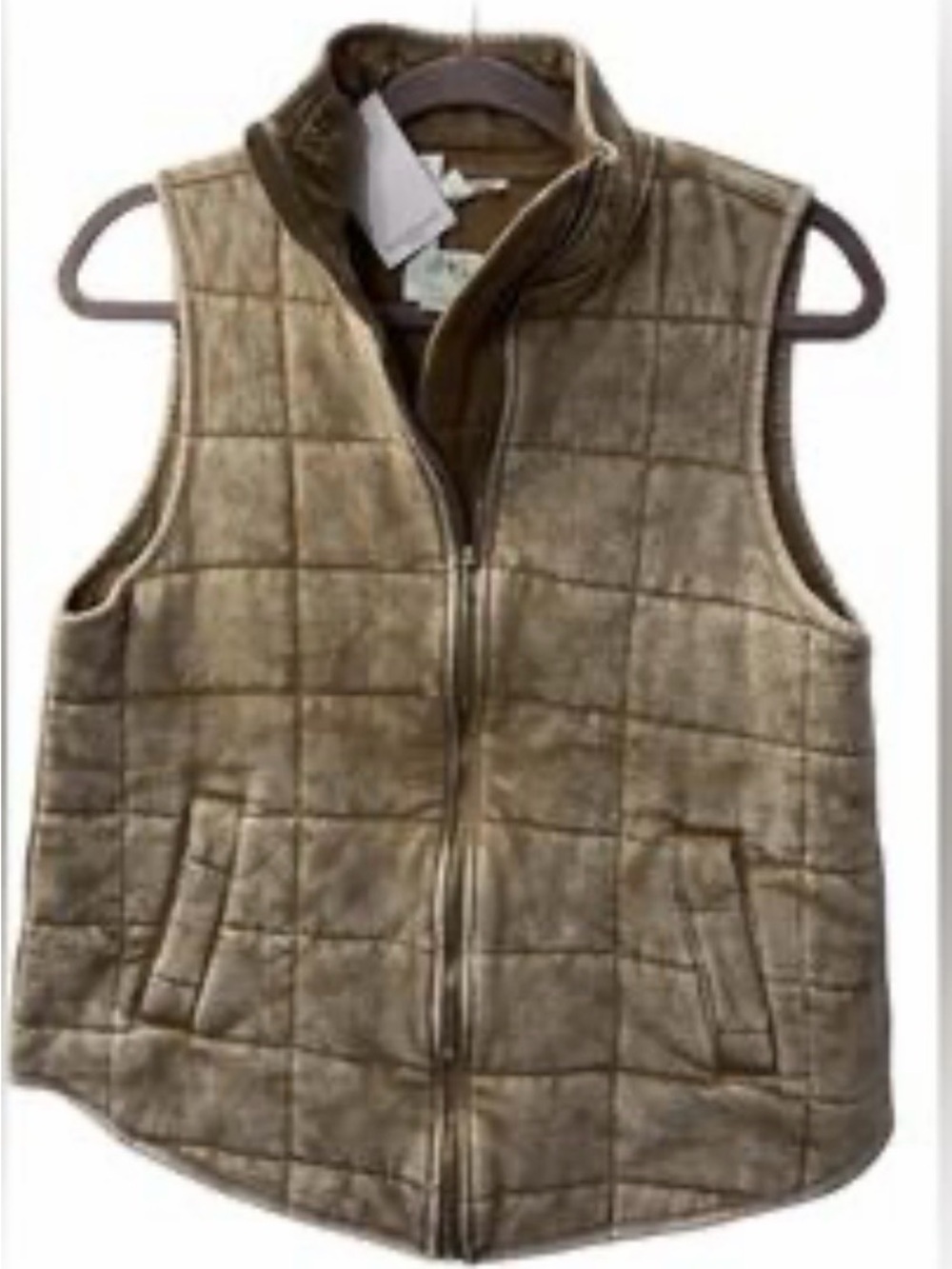 Westbound Quilted Cream-Tan Vest with Stand Collar